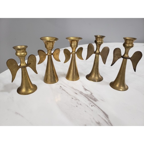 Other - Vintage LOT Brass Angel Wing Candle Stick Holder Taper Candlestick Christmas MCM